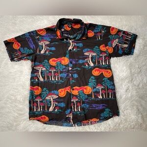 NEFF Psychedelic Mushroom Forest Shirt Mens Medium Smiley Face Button Up Shrooms